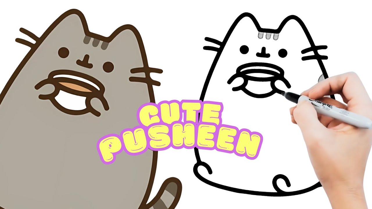 💗HVORDAN TEGNE PUSHEEN KITTY DRIKKEKAFFE - SØT OG ENKEL TEGNING