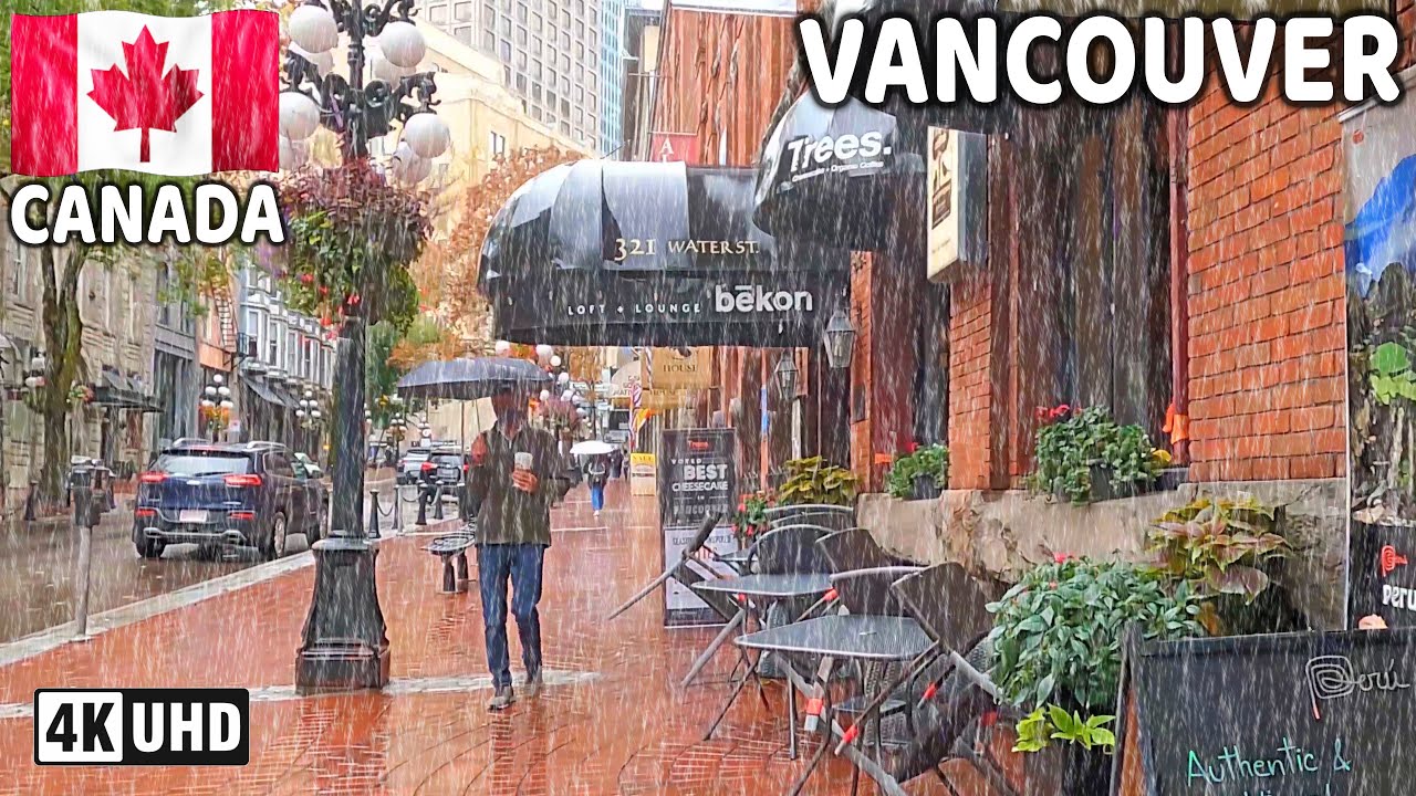 [Rain Walk] 🇨🇦 【4K】⛈️⛈️⛈️ Heavy Rain in Downtown Vancouver & East Vancouver. BC, Canada. 2025.