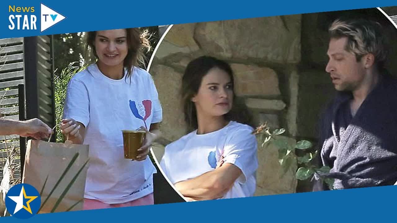 Lily James picks up a delivery with beau Michael Shuman after Pam