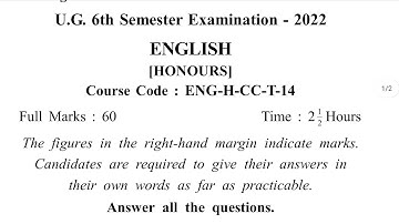 English Hons 6th Sem CC-14 Question Paper 2022 Kalyani University.