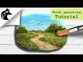 Rock painting tutorial for beginners - landscape meadow