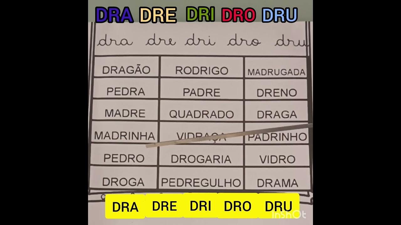 ESTUDANDO PALAVRINHAS COM AS SÍLABAS DO DRA DRE DRI DRO DRU! 