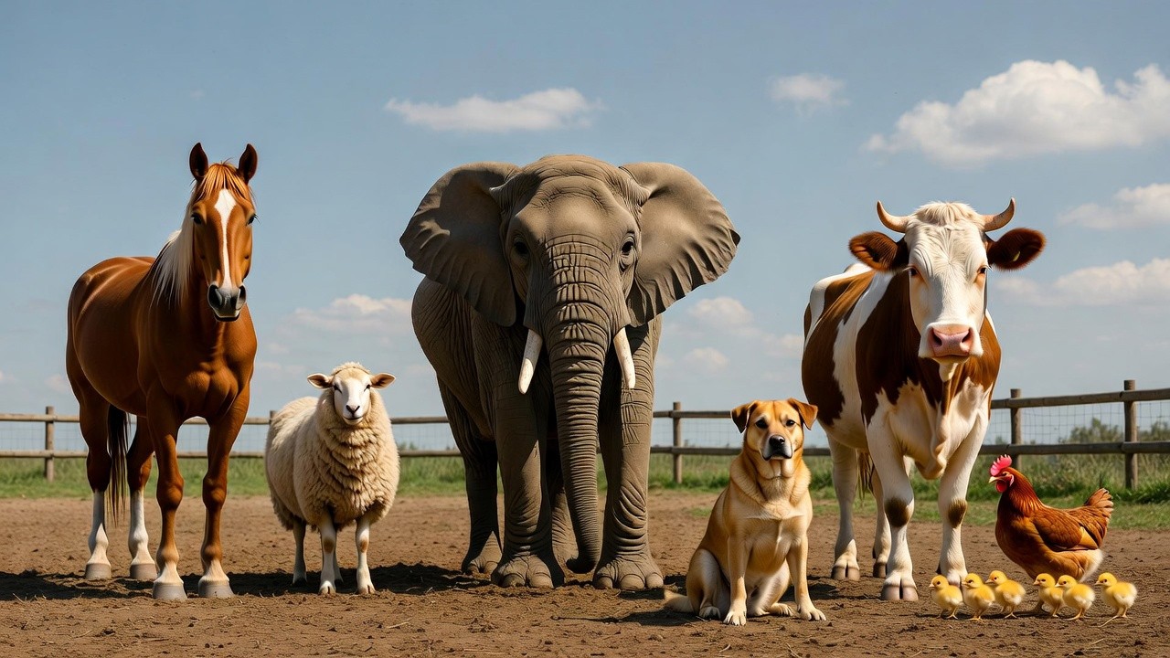 Farm Animal Sounds: Horse, Elephant, Cow, Sheep, Dog, Chicken, Hippopotamus, – Animal Video