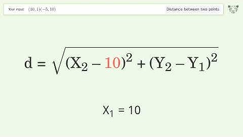Find the distance between two points p1 (10,1) and p2 (-5,10): Step-by-Step Video Solution