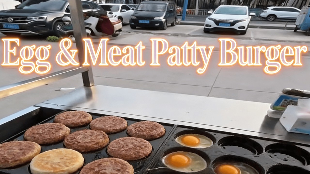 Street Stall Sells Delicious Meat Egg Burgers, Double Egg Cheese Meat Patty