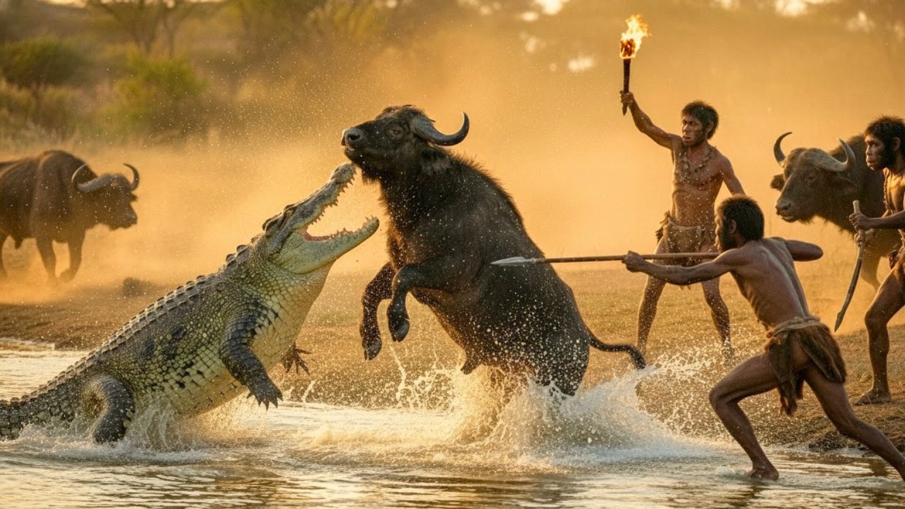 Life Millions of Years Ago | Savage Encounter as Giant Crocodile Seizes Buffalo in Ancient River