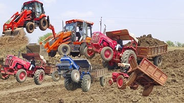New JCB 3dx Machine Loading Red Mud In Mahindra 475 Di tractor and Sonalika 740 Di tractor stunt