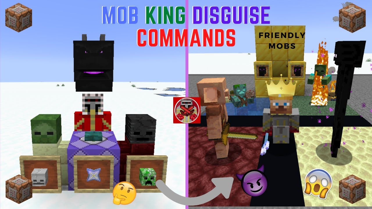 Command Block Tutorial 132 Mob King Disguise Commands in Minecraft (1