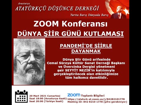 Avusturya ADD - Seyyit Nezir Dünya Şiir Günü Kutlaması  20 Mart  2021