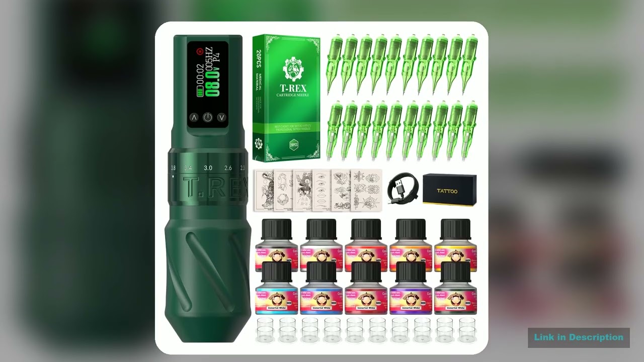 Tattoo Gun Kit TRex Tattoo Kit Complete Wireless Tattoo Machine 1600mAh Power Adjustable 7 Types
