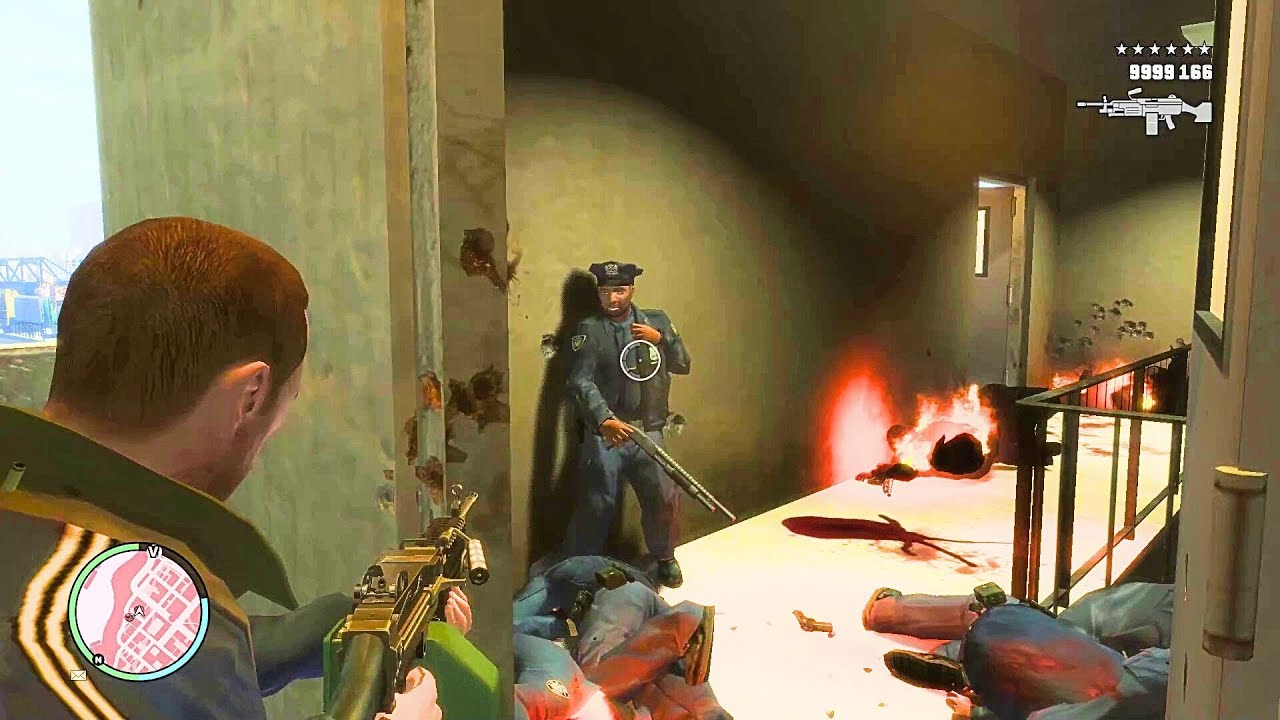 GTA 4 - POLICE STATION SHOOTOUT & FIGHT AT DOWNTOWN WITH POLICE & SWAT + SIX STARS