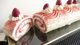 Dessert without flour, gluten free! Roll with raspberries and mascarpone cream! 