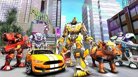 Rhino Robot Car transforming games – City battle - Android Gameplay