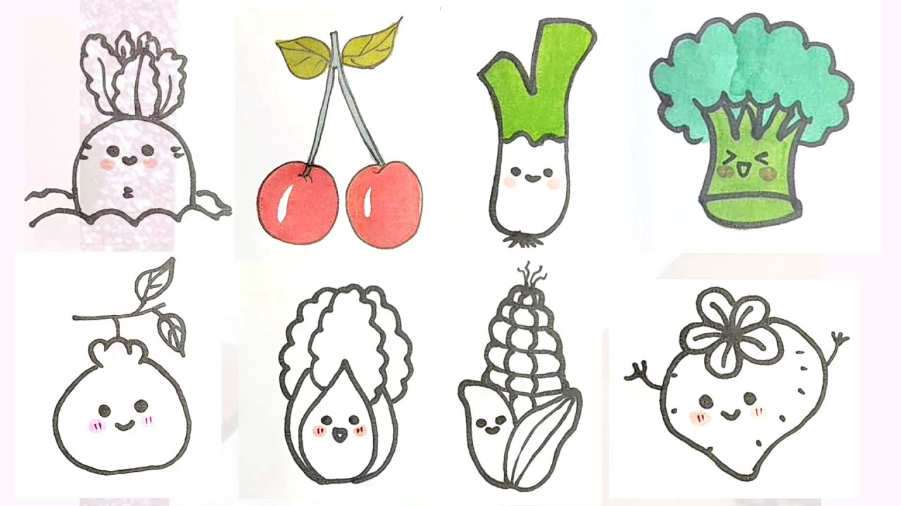 CÁCH VẼ RAU CỦ CUTE DỄ THƯƠNG - SEN HOÀNG - YouTube