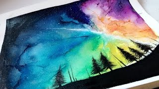 rainbow galaxy sky painting watercolour speed