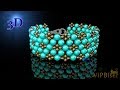 Simple Beaded Bracelet with Turquoise Beads. 3D Beading Tutorial