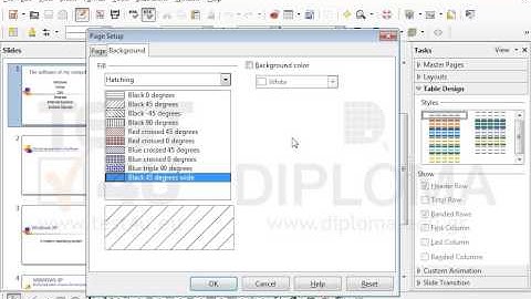 Apply Black 45 degrees wide hatching fill effect to the first slide only, of the current...