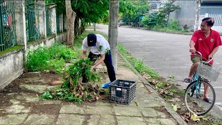 I clean the sidewalks outside the school gate so that students have a clean learning environment