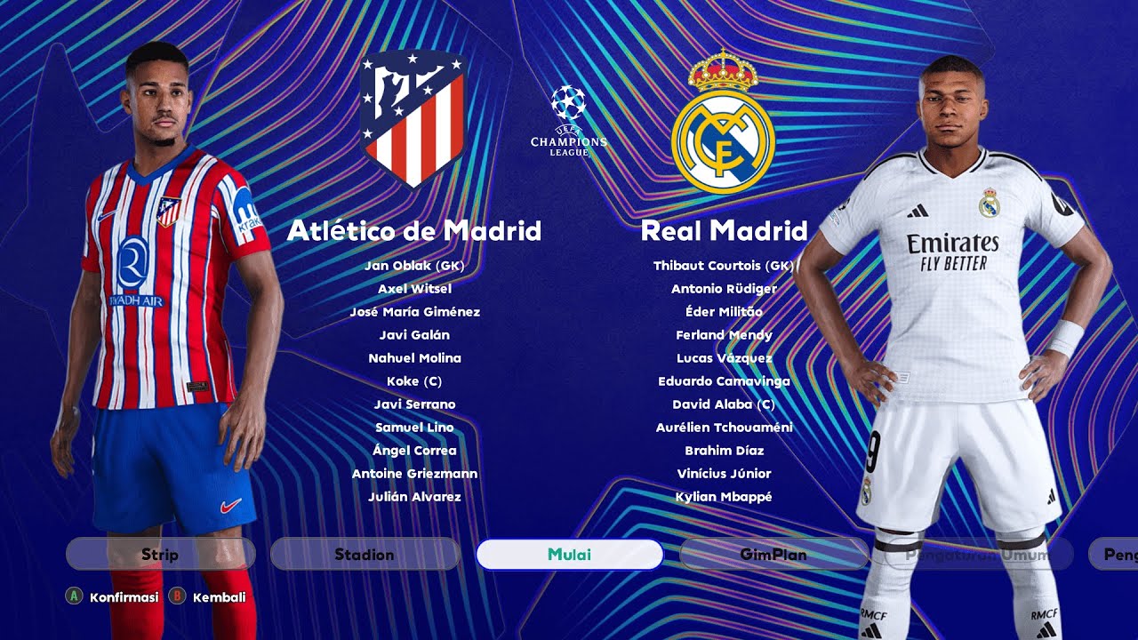 LIVE ATLETICO MADRID VS REAL MADRID UEFA CHAMPIONS LEAGUE eFootball GAMEPLAY PES 2025