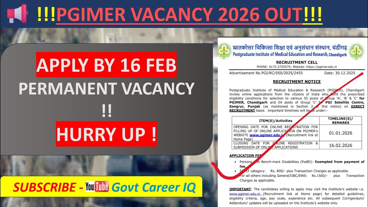PGIMER Chandigarh Recruitment 2026 🔥 59 Vacancy | 10th/12th/Degree  