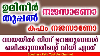 ഉമിനീർ തുപ്പൽ, ഉറങ്ങുമ്പോൾ ഒലിക്കുന്നതിന്റെ വിധി എന്ത് കഫം നജസോ Kafam Umineer Najas | Goodness path