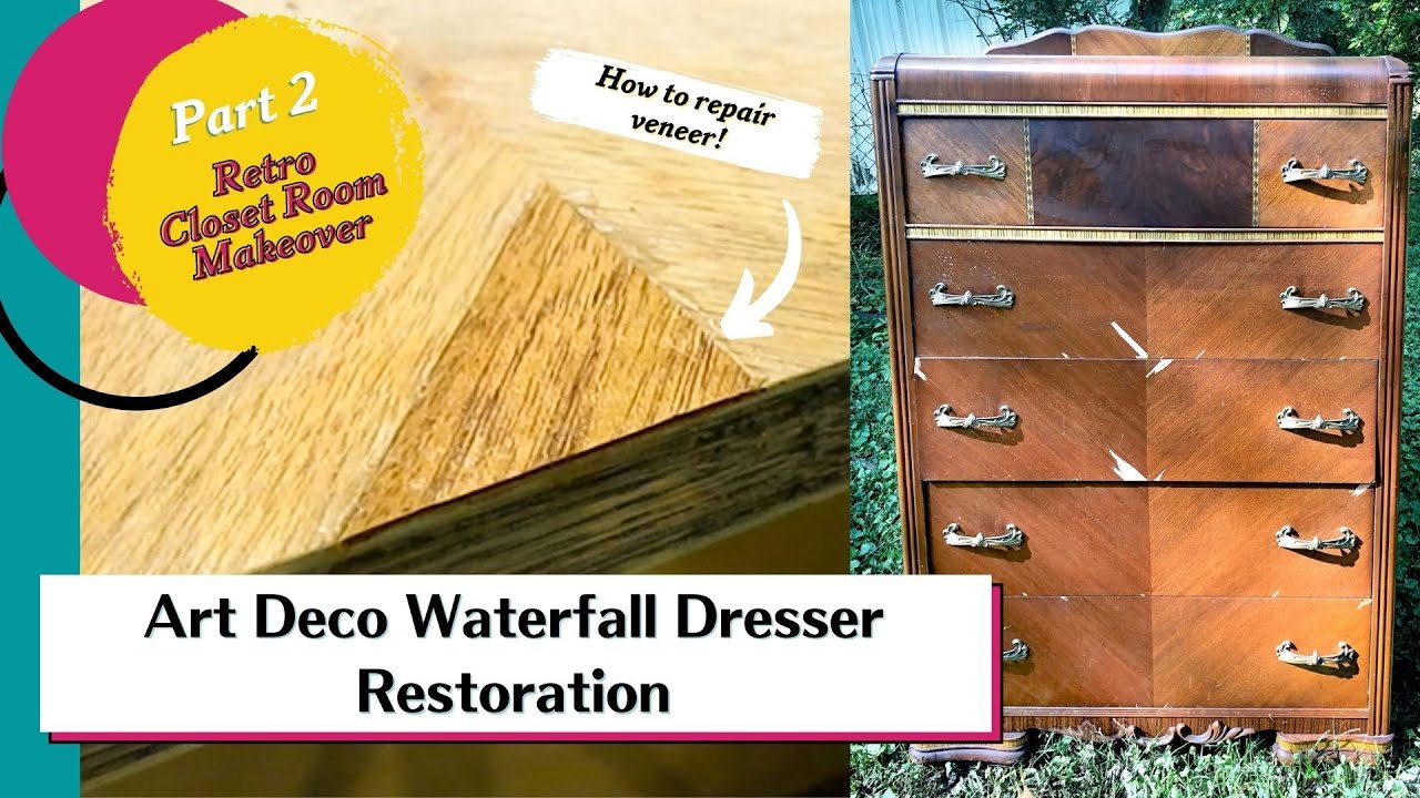 Art Deco Waterfall Dresser Restoration| PART 2 of Retro Closet Room Transformation
