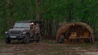 Camping in the Rainy Forest with Jeep Gladiator ☔️ [ Cozy, Relaxing, Jeep Camping,  Car camping ]
