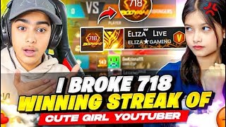 Breaking 718 Winning Streak Of Cute Girl Youtuber Eliza Prank Gone Wrong 😱 - Garena Free Fire