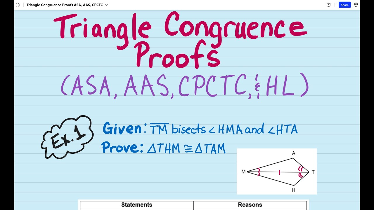 Triangle congruence proofs (ASA, AAS, CPCTC, and HL) YouTube