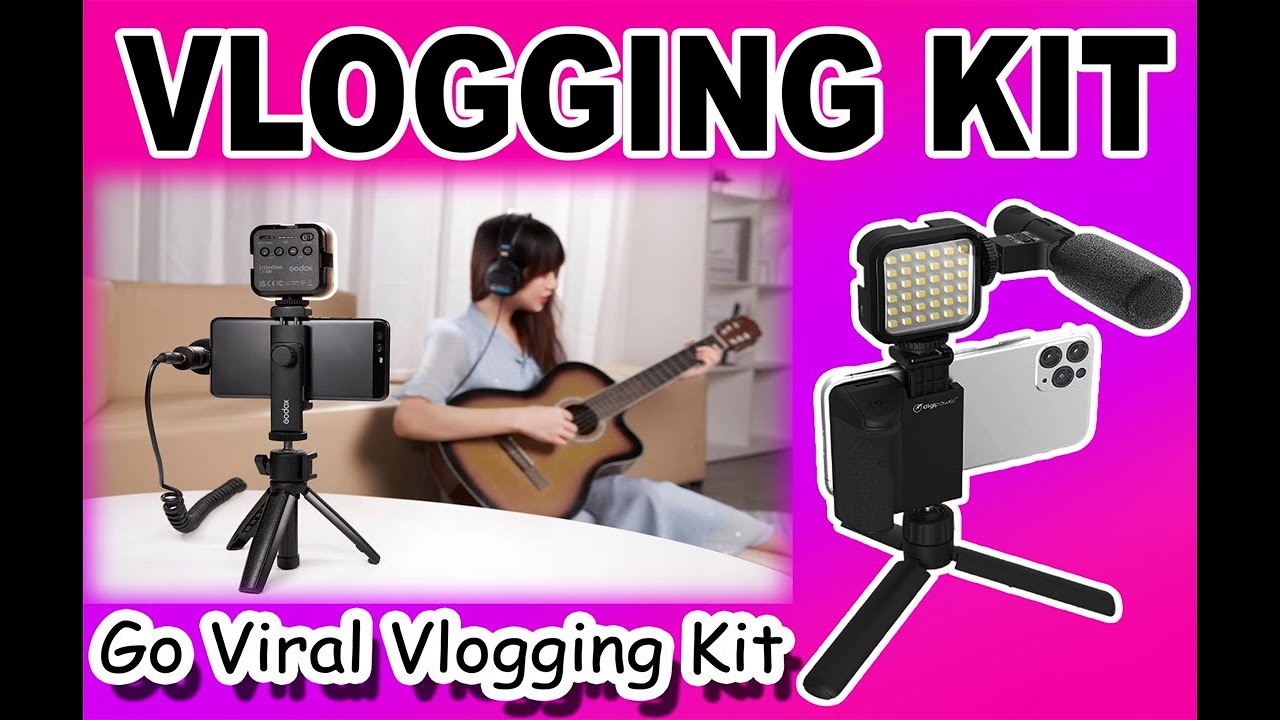 Vlogging Kit for Cameras & Phones with Microphone and Built in LED Light