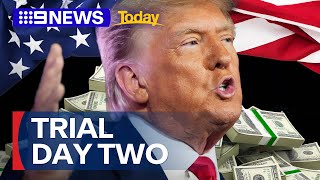 Day two of Donald Trump’s historic hush money trial | 9 News Australia