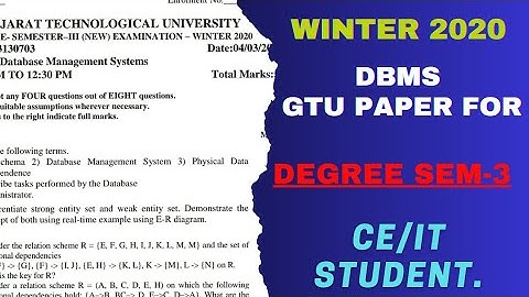 WINTER 2020 DBMS  GTU Paper For Degree 3-sem CE/IT Student.#study #students#degree
