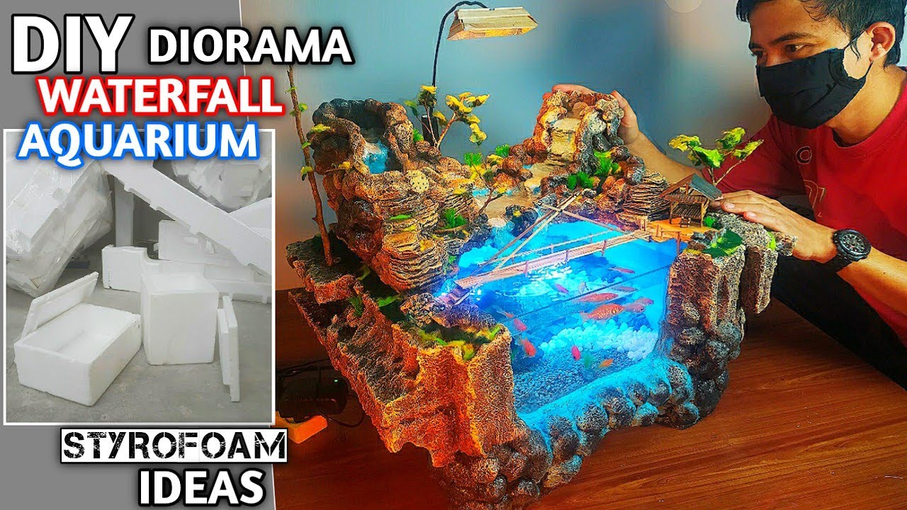 Making Waterfall Aquarium Miniature Cliff Dioramas Using Styrofoam And Cement