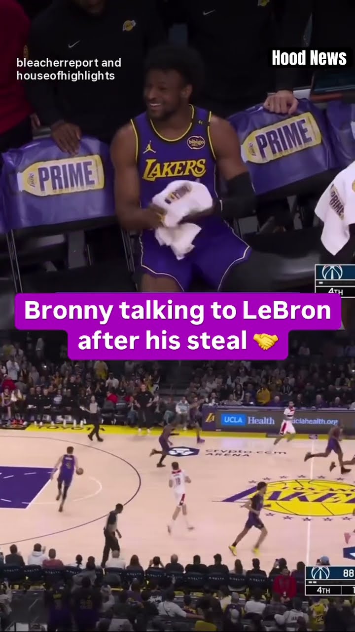 Bronny talking to LeBron #hoodnews #bronnyjames #lebronjames #lakers #NBA #viralvideo #basketball