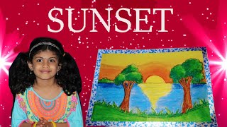 How to draw easy sunset by using oilcrayons.