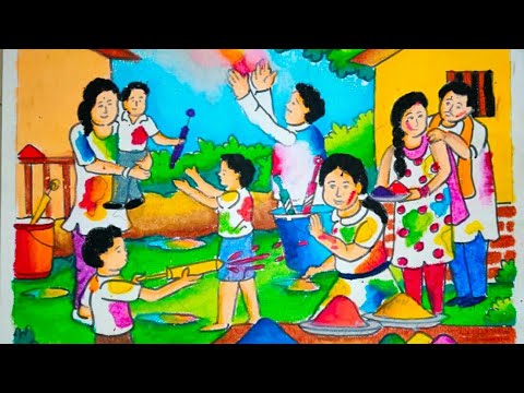 30 Beautiful Easy Holi Drawing for kids  Holi Drawings Images Pictures  Chitra Sketch with Holika Dahan Drawing and Pichkari drawing