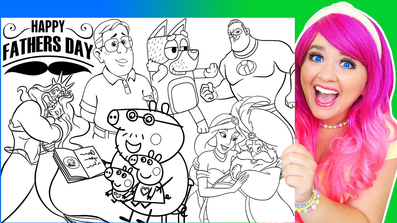 Coloring Dads from Peppa Pig, Turning Red, Bluey, Trolls, & Disney Coloring Pages | Father's Day
