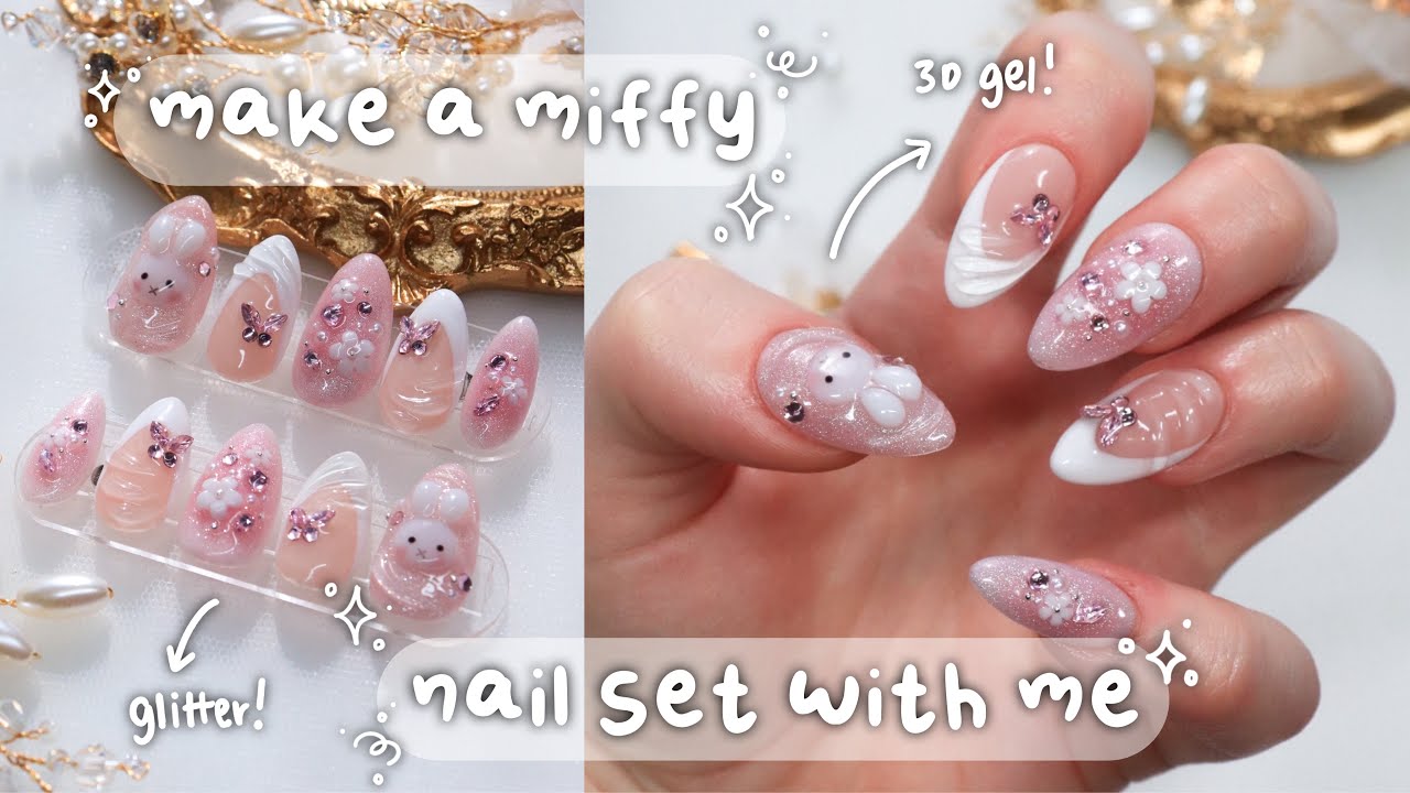 Make Miffy nails with me! 🌸 Cute coquette 3D bunny nails