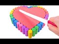 Satisfying l how to make rainbow heart cake with kinetic sand cutting asmr