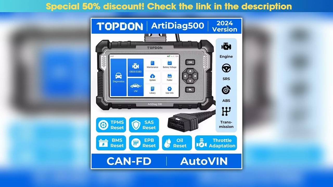 Deal TOPDON ArtiDiag500 Car Diagnostic Tools OBD2 Scanner Engine/ABS/SRS/Transmission Automotive To