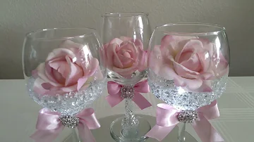 DIY | LIGHT UP WINE GLASS CENTERPIECE | INEXPENSIVE DIY | BLING AND GLAM DECOR