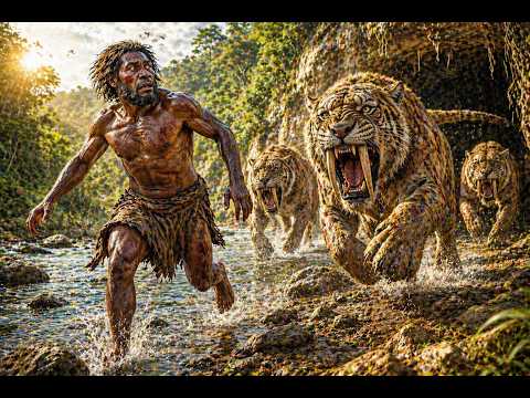 Primitive Man vs Sabertooth Tigers 😱 | No Weapon, No Escape!