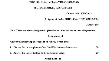 BHIC 113 IGNOU SOLVED ASSIGNMENT 2022 2023 ENGLISH HISTORY OF INDIA VIII C  1857 1950