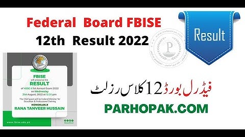 FBISE Federal Board HSSC 2 Result 2022 for 12th Class