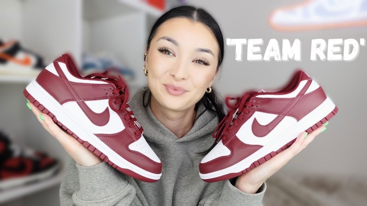 Nike Dunk Low Team Red And White On Feet Review - YouTube