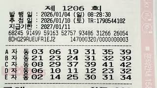 일요일 첫 로또 구매 1206회 자동 4장 공개