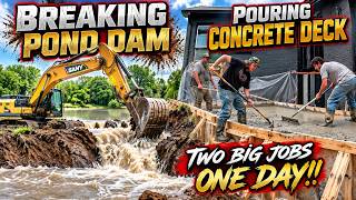BREAKING THE POND DAM!! Then We Pour a MASSIVE Concrete Deck! SANY Excavator Action
