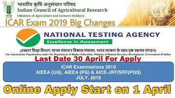 ICAR Exam 2019 AIEEA UG,PG/JRF/SRF/AICE/PGS Notification Release ||How To Apply||Big Changes?