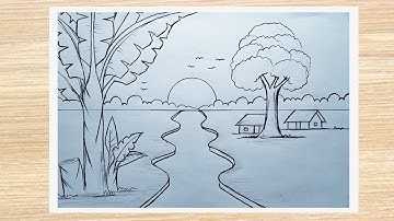 Simple village scenery drawing. Easy pencil sketch for beginners.  #landscapedrawing #drawing #art
