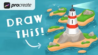 Procreate Step by Step Tutorial - Lighthouse Island - Digital Art - iPad Illustration